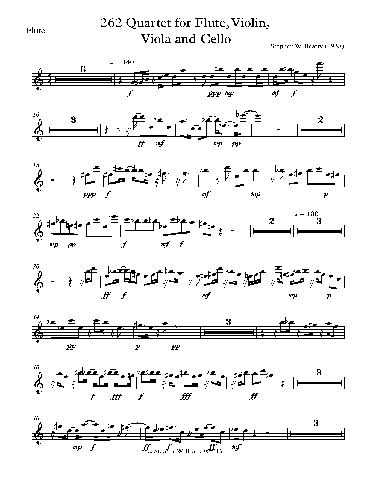 Quartet for Flute, Violin, Viola and Cello, Op.262 (Beatty, Stephen W