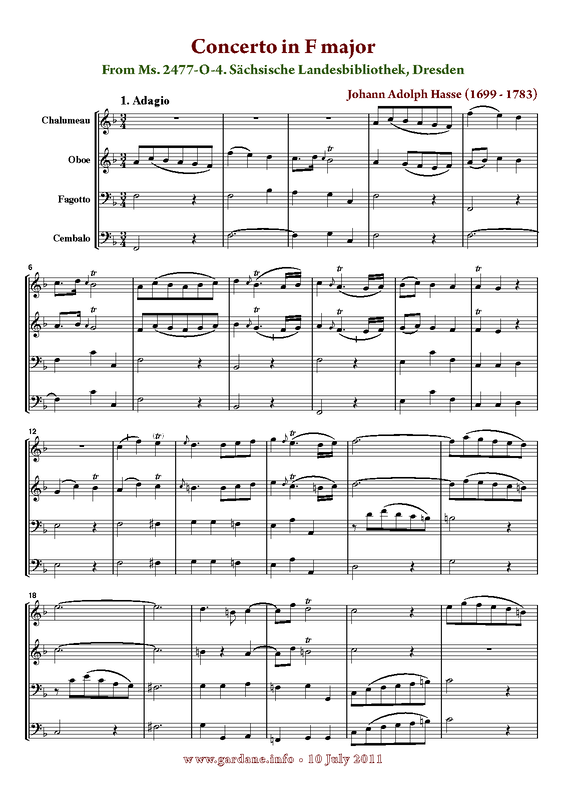 Concerto for Oboe, Chalumeau, Bassoon and Continuo in F major (Hasse