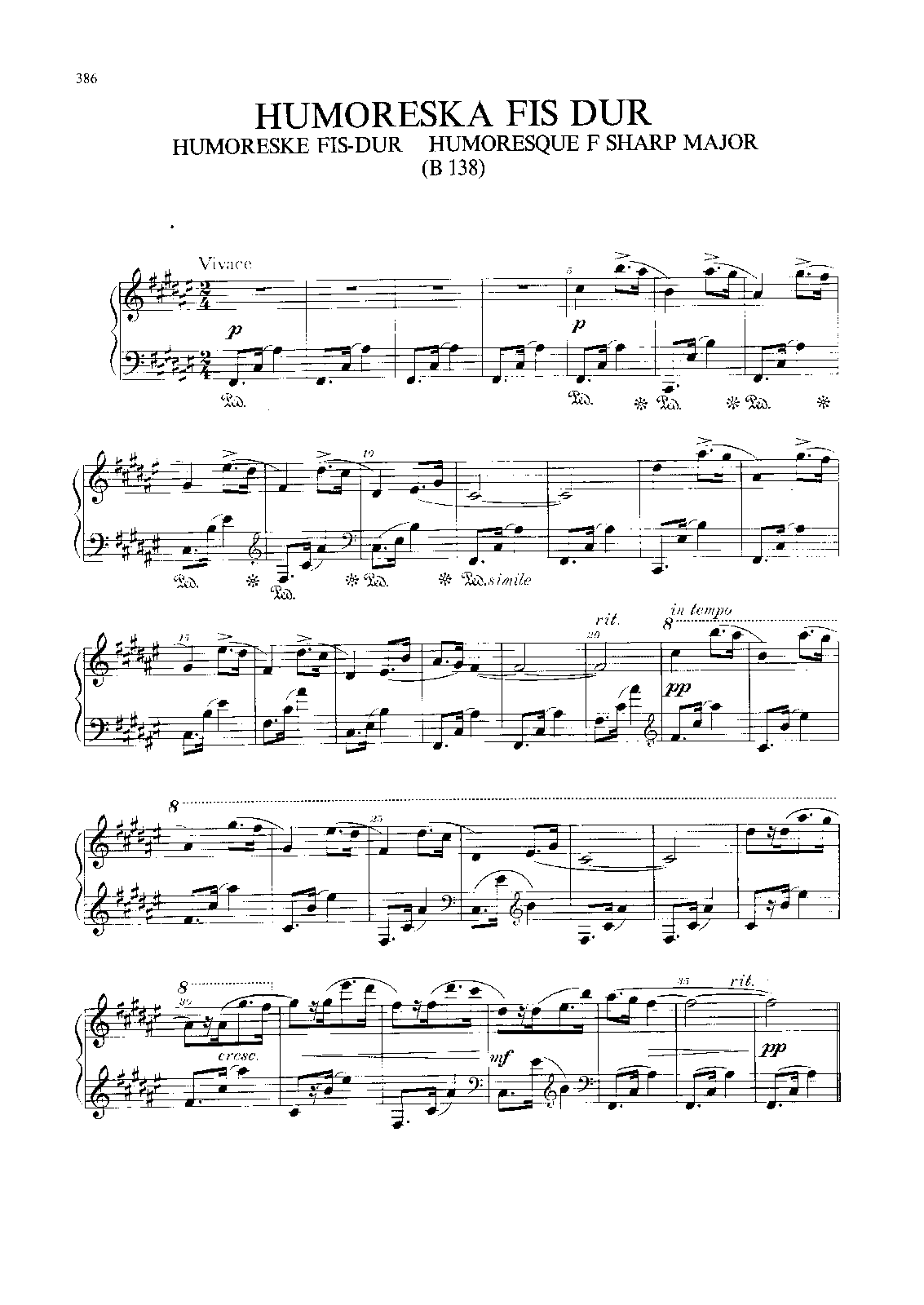 piano in sheet free music B.138 (DvoÅ™ák, Free  Sheet Humoresque, Antonín) IMSLP: