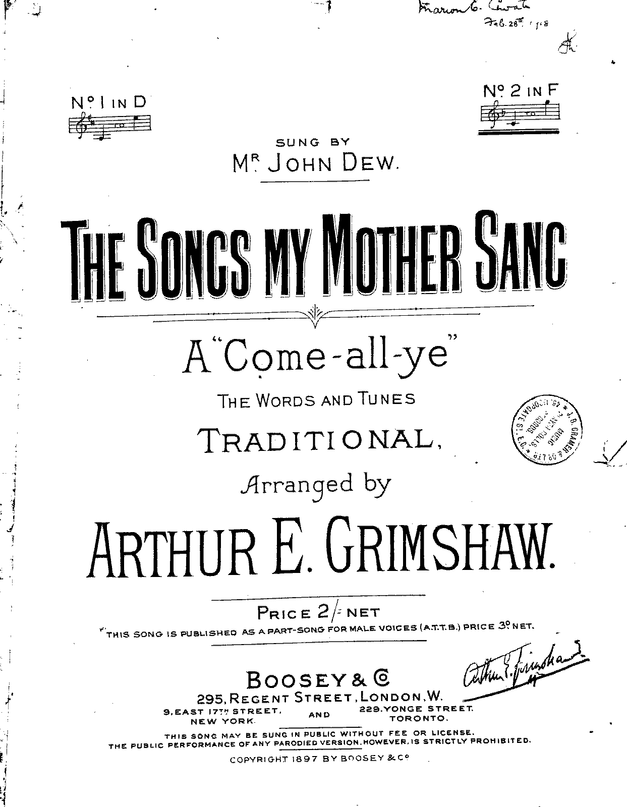 The Songs my Mother sang (Grimshaw, Arthur Edmund) - IMSLP