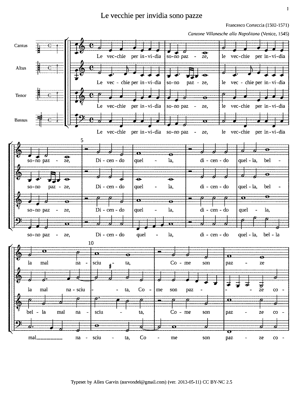 Le vecchie per invidia sono pazze (Corteccia, Francesco) - IMSLP