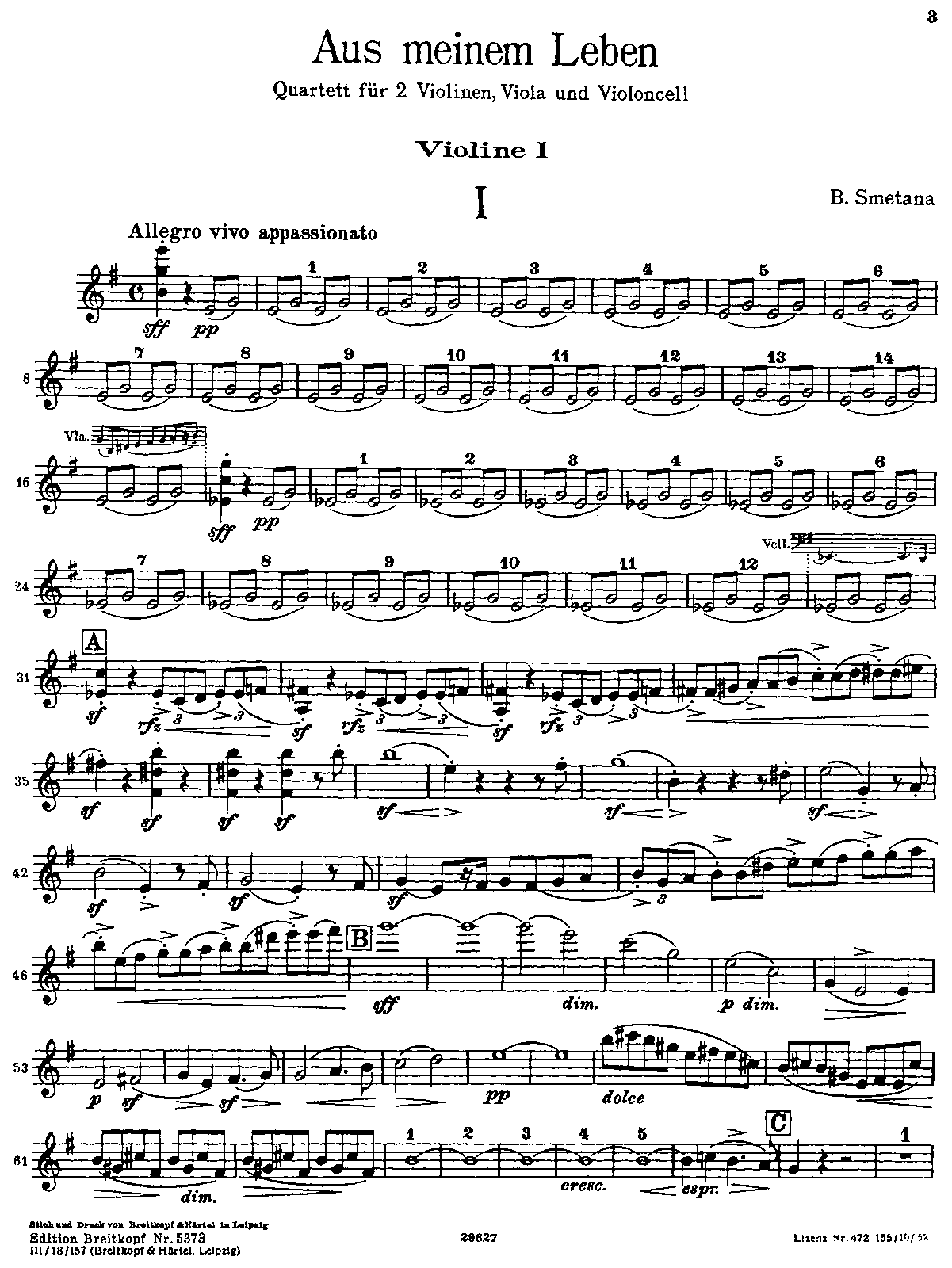 String Quartet No.1, JB 1105 (Smetana, Bedřich) IMSLP Free Sheet