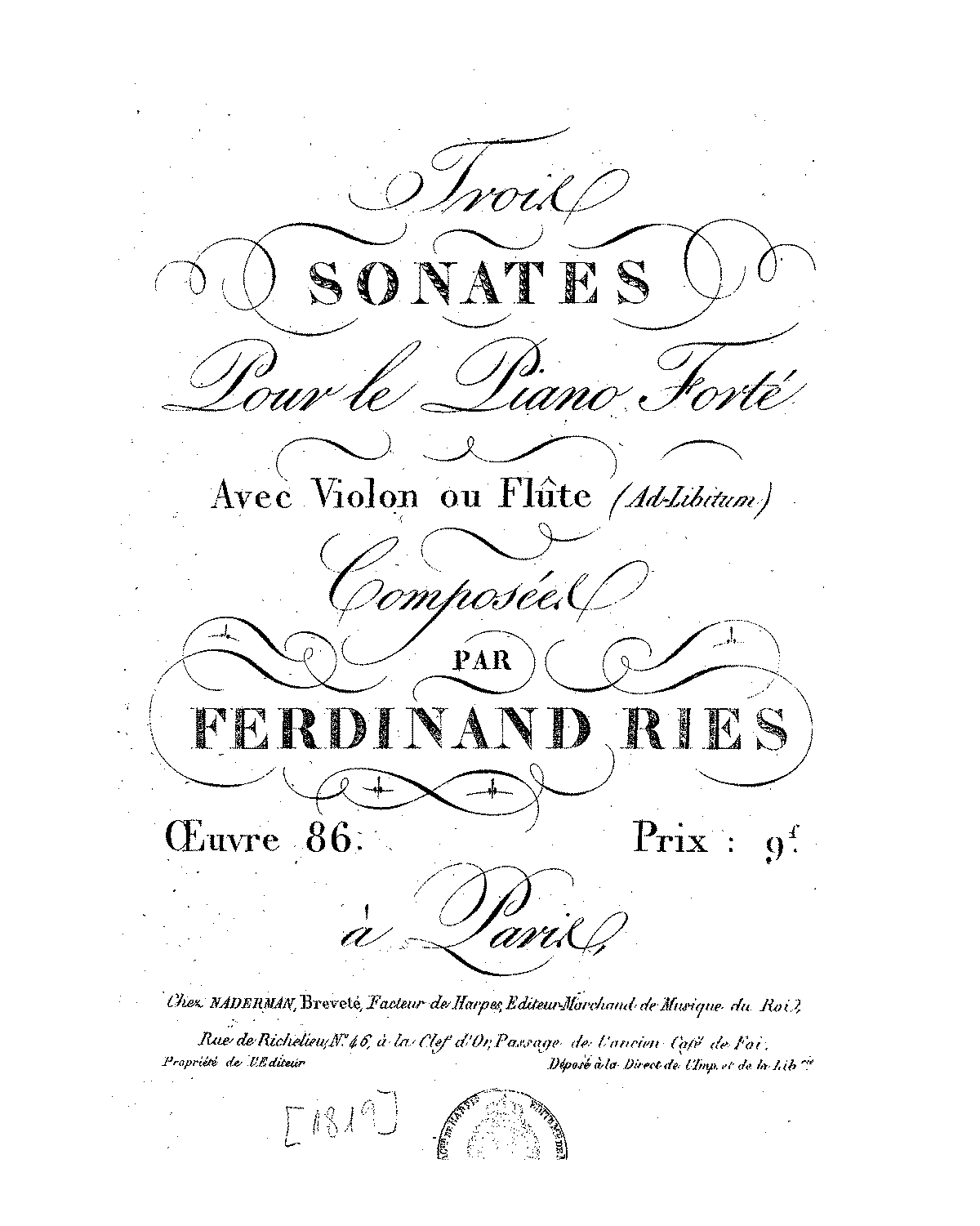 3 Violin Sonatas, Op.86 (Ries, Ferdinand) - IMSLP: Free Sheet Music PDF ...