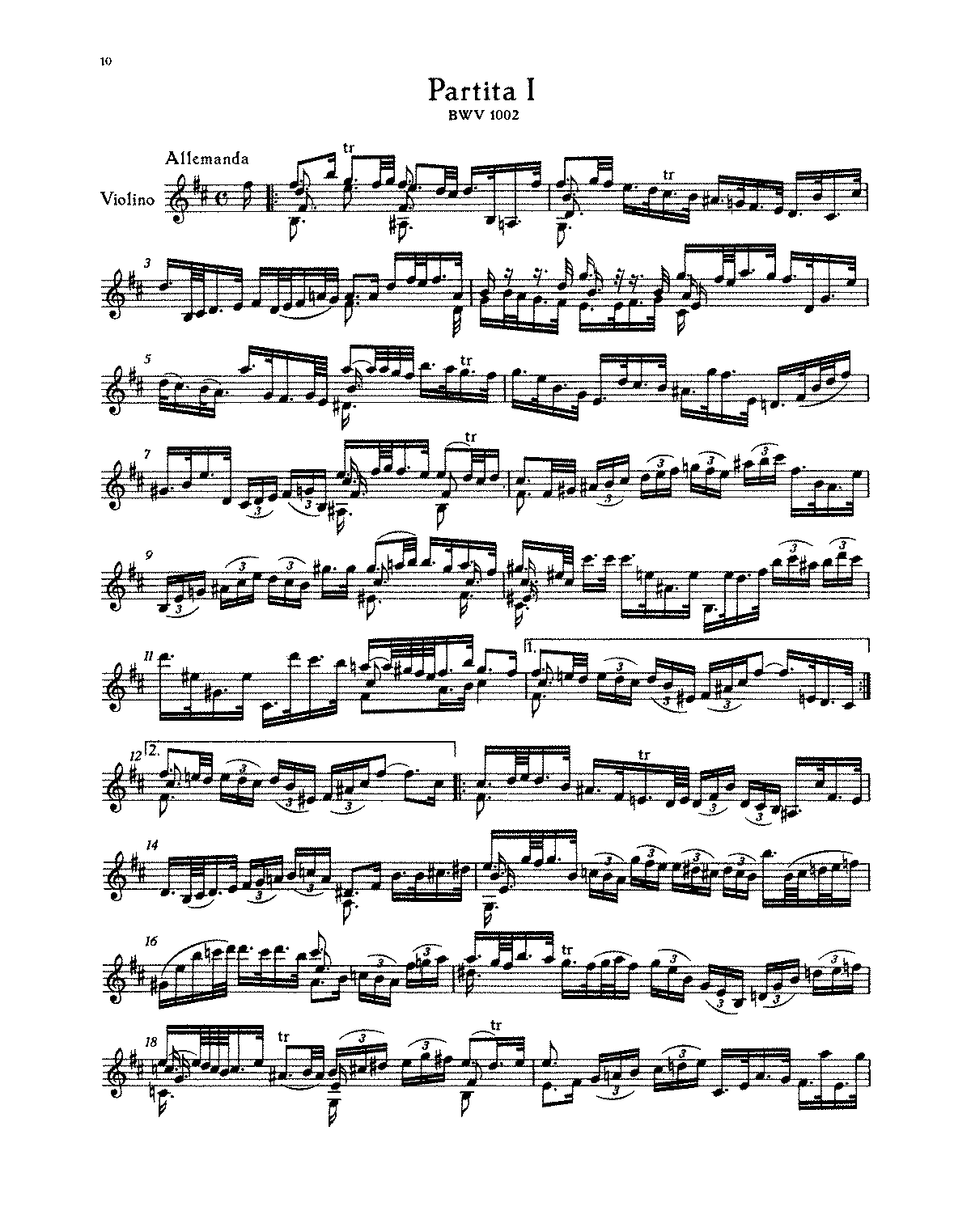 Violin Partita No.1 In B Minor, BWV 1002 (Bach, Johann Sebastian ...