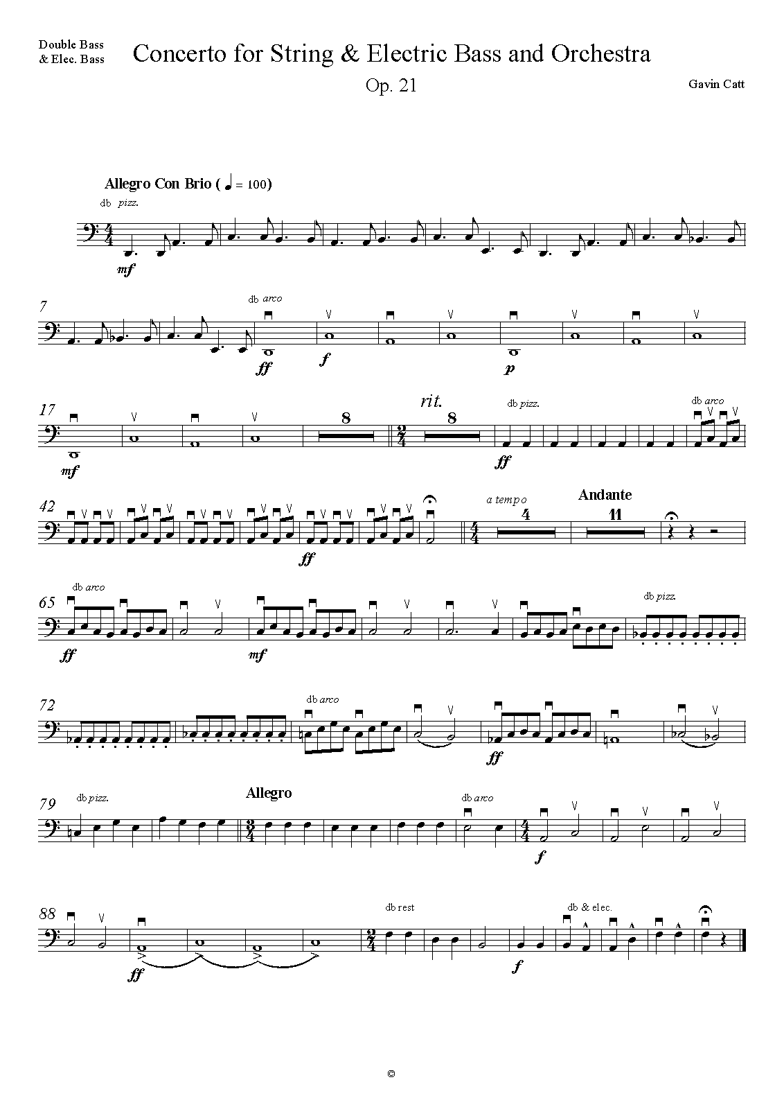 Concerto for String and Electric Bass and Orchestra, Op.21 (Catt, Gavin