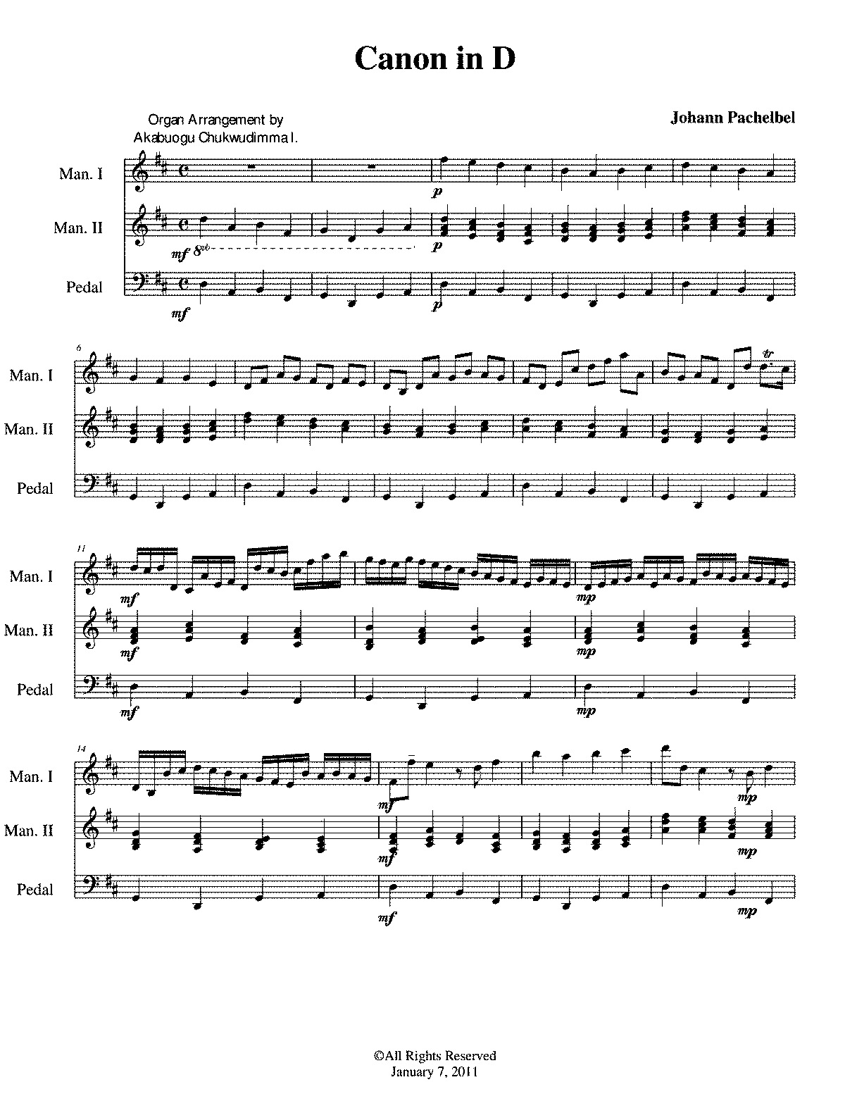 canon pachelbel organ pdf