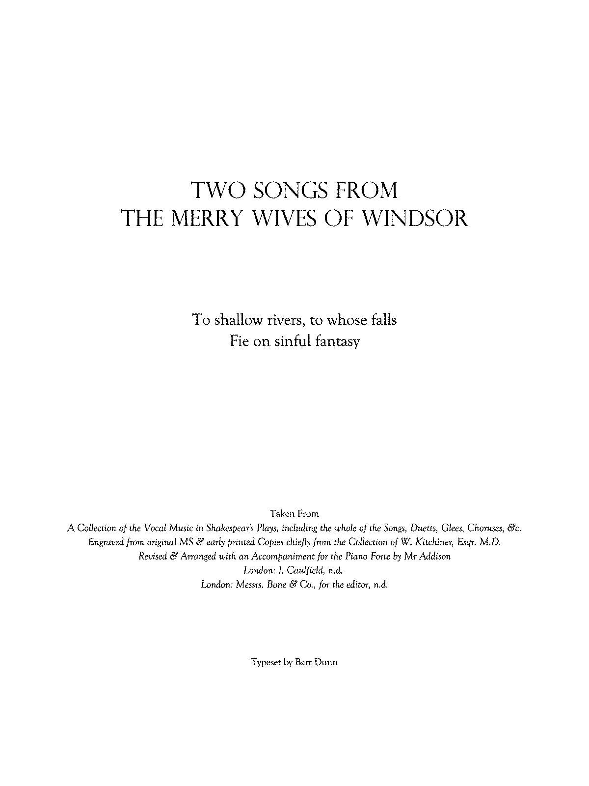 A Collection of the Vocal Music in Shakespear's Plays (Various) - IMSLP