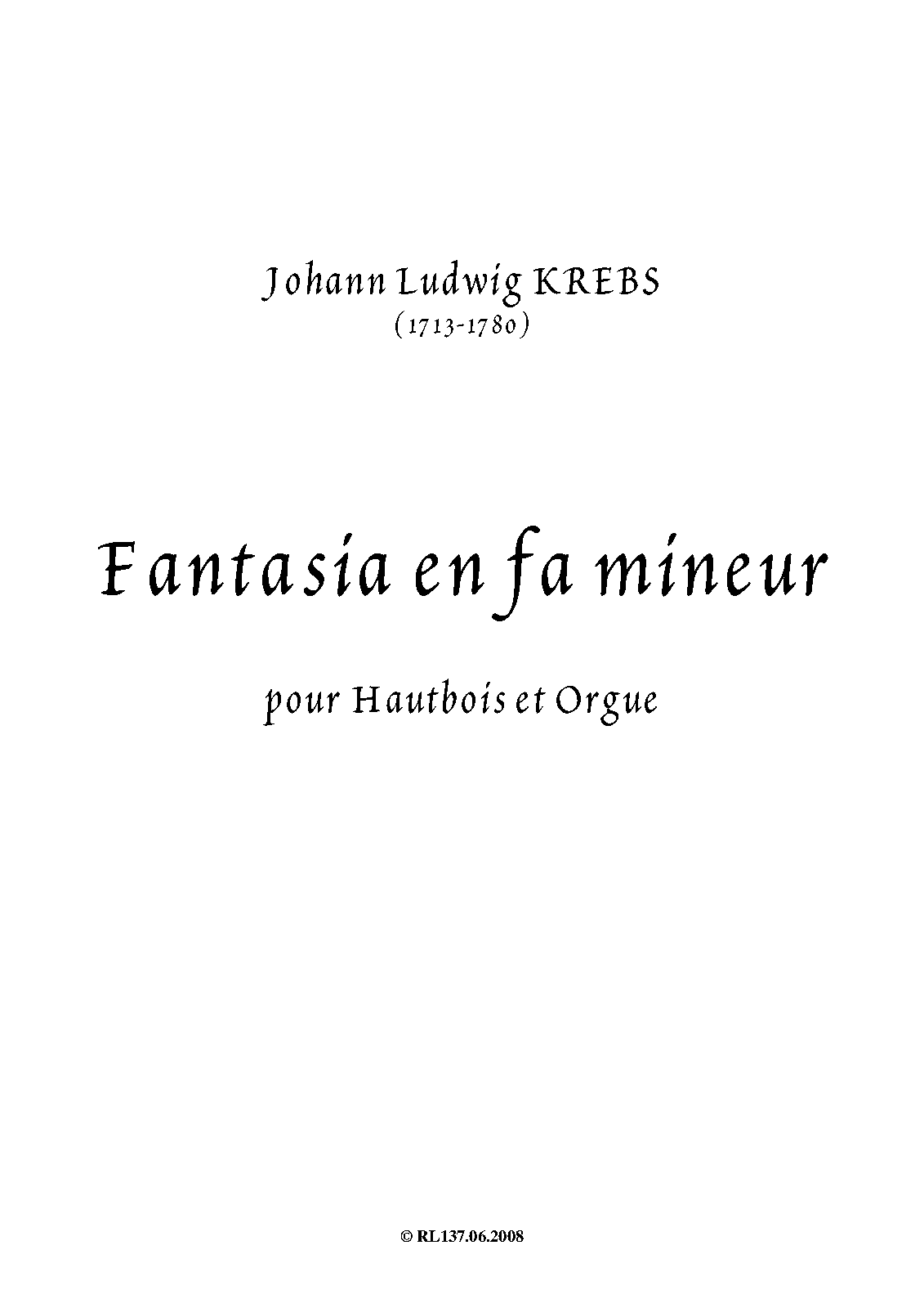 Fantasia for Oboe and Organ in F minor, KrebsWV 604 (Krebs, Johann