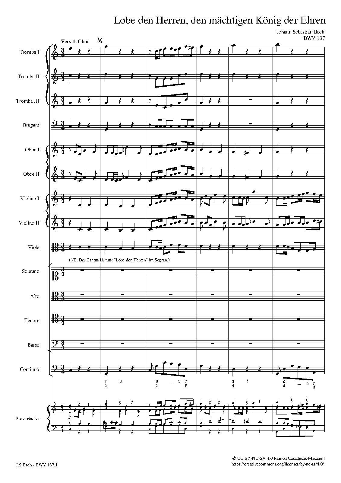 Lobe den Herren, den mächtigen König der Ehren, BWV 137 (Bach, Johann ...