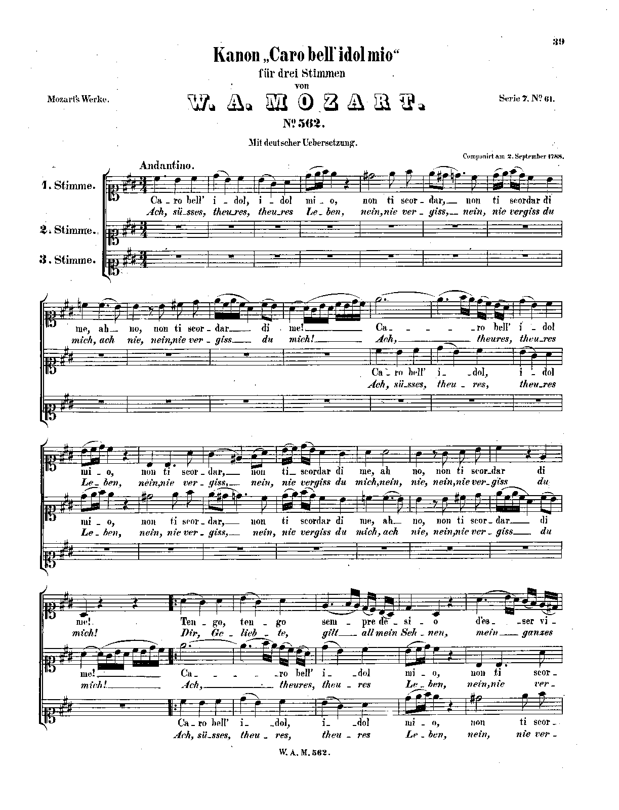 Canon for 3 Voices in A major