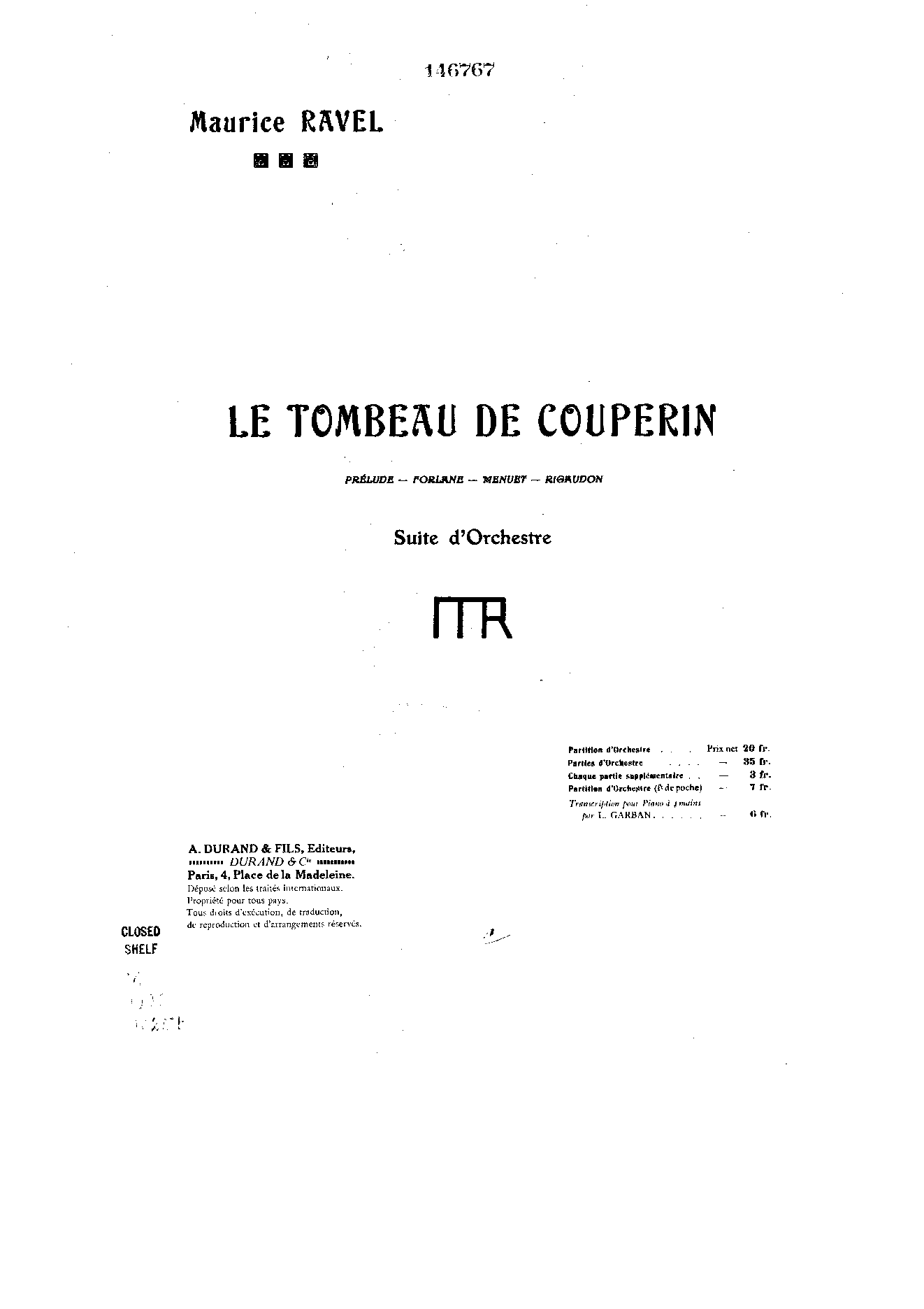 Le tombeau de Couperin (orchestra) (Ravel, Maurice) IMSLP Free Sheet Music PDF Download