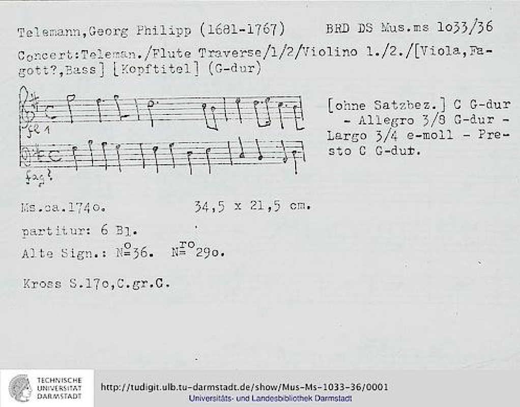 Concerto for 2 Flutes and Bassoon, TWV 53G1 (Telemann, Philipp