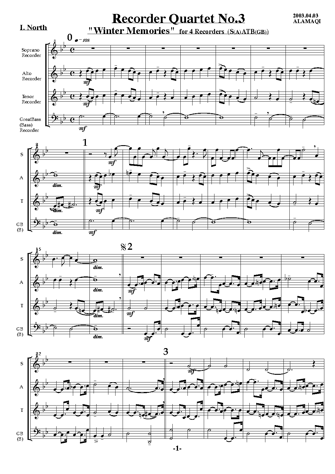 Recorder Quartet No.3, Op.28 (Aramaki, Michio) IMSLP