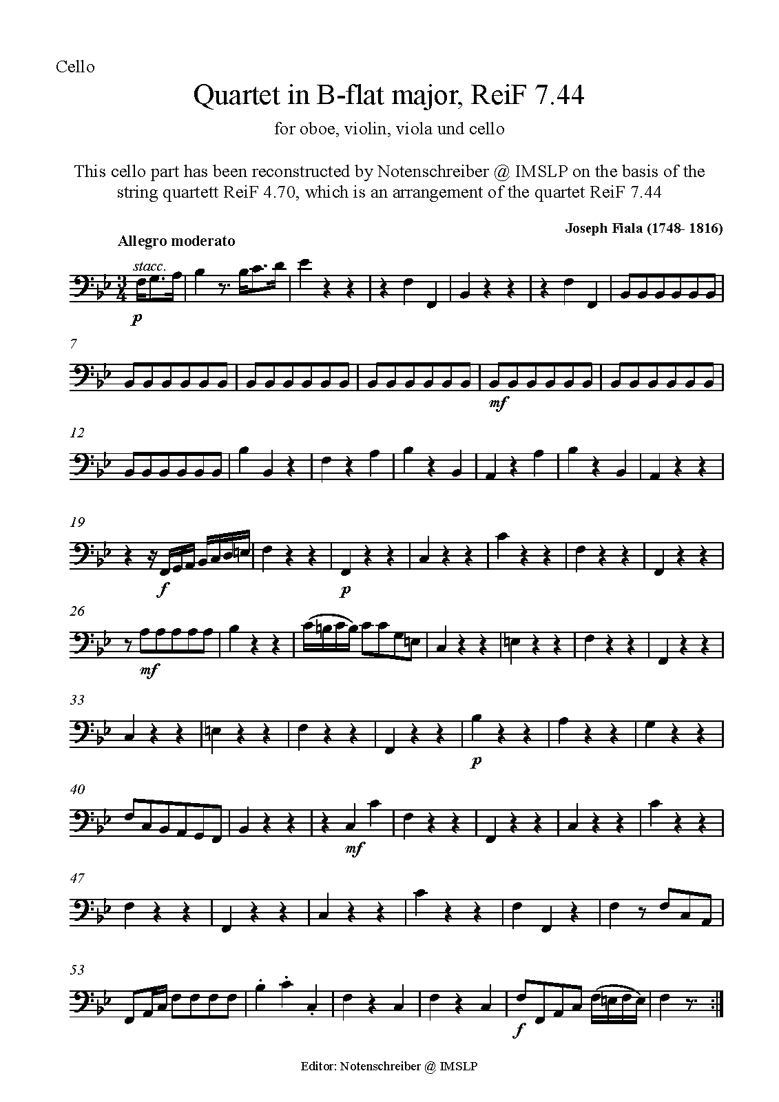 Oboe Quartet in Bflat major, ReiF 7.44 (Fiala, Joseph) IMSLP