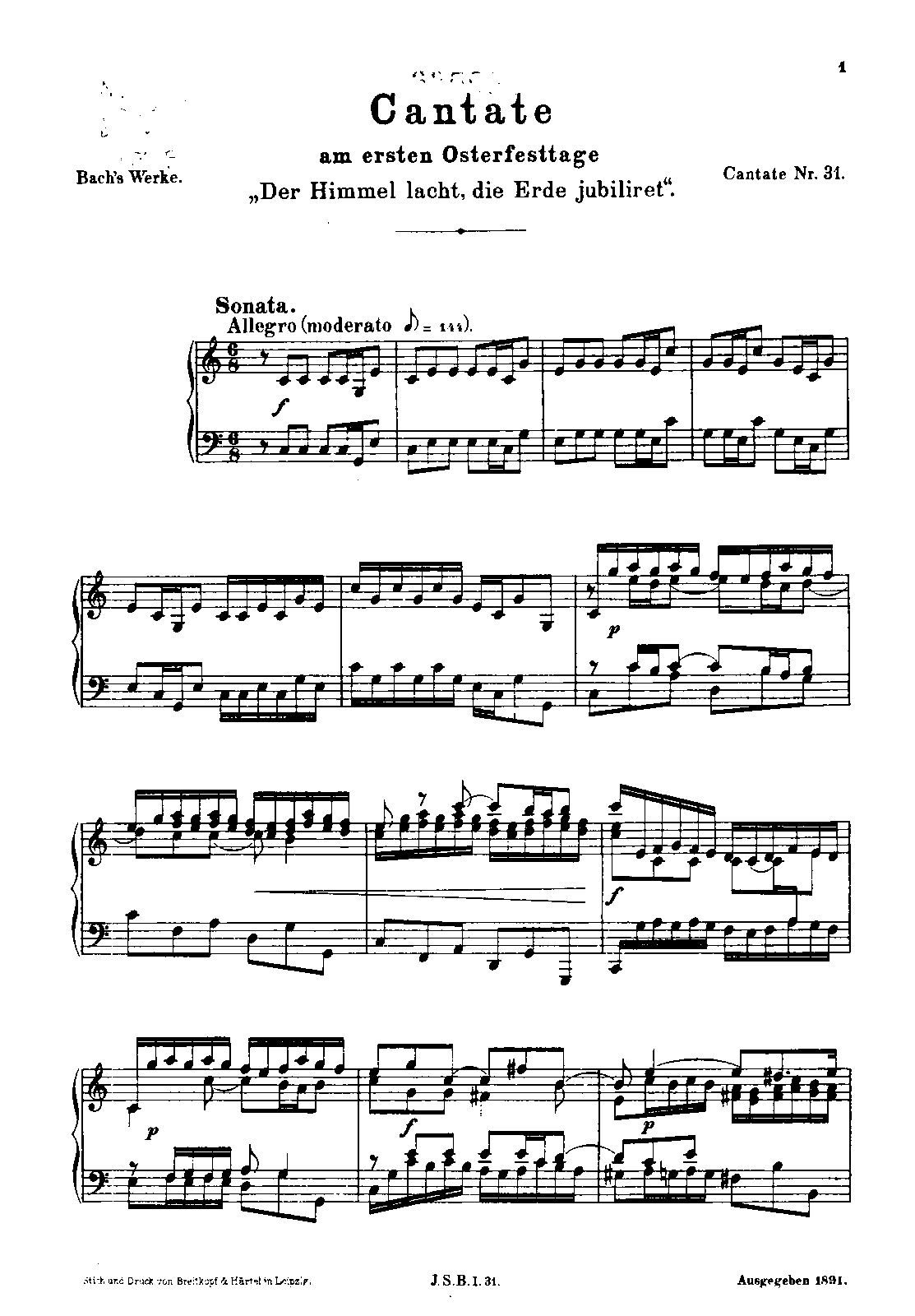 Der Himmel lacht! die Erde jubiliert, BWV 31 (Bach, Johann Sebastian