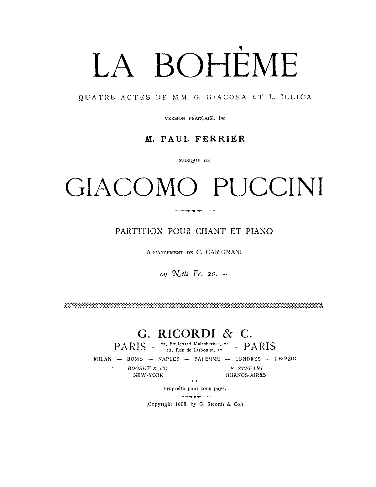 La Bohème, SC 67 (Puccini, Giacomo) - IMSLP: Free Sheet Music PDF Download