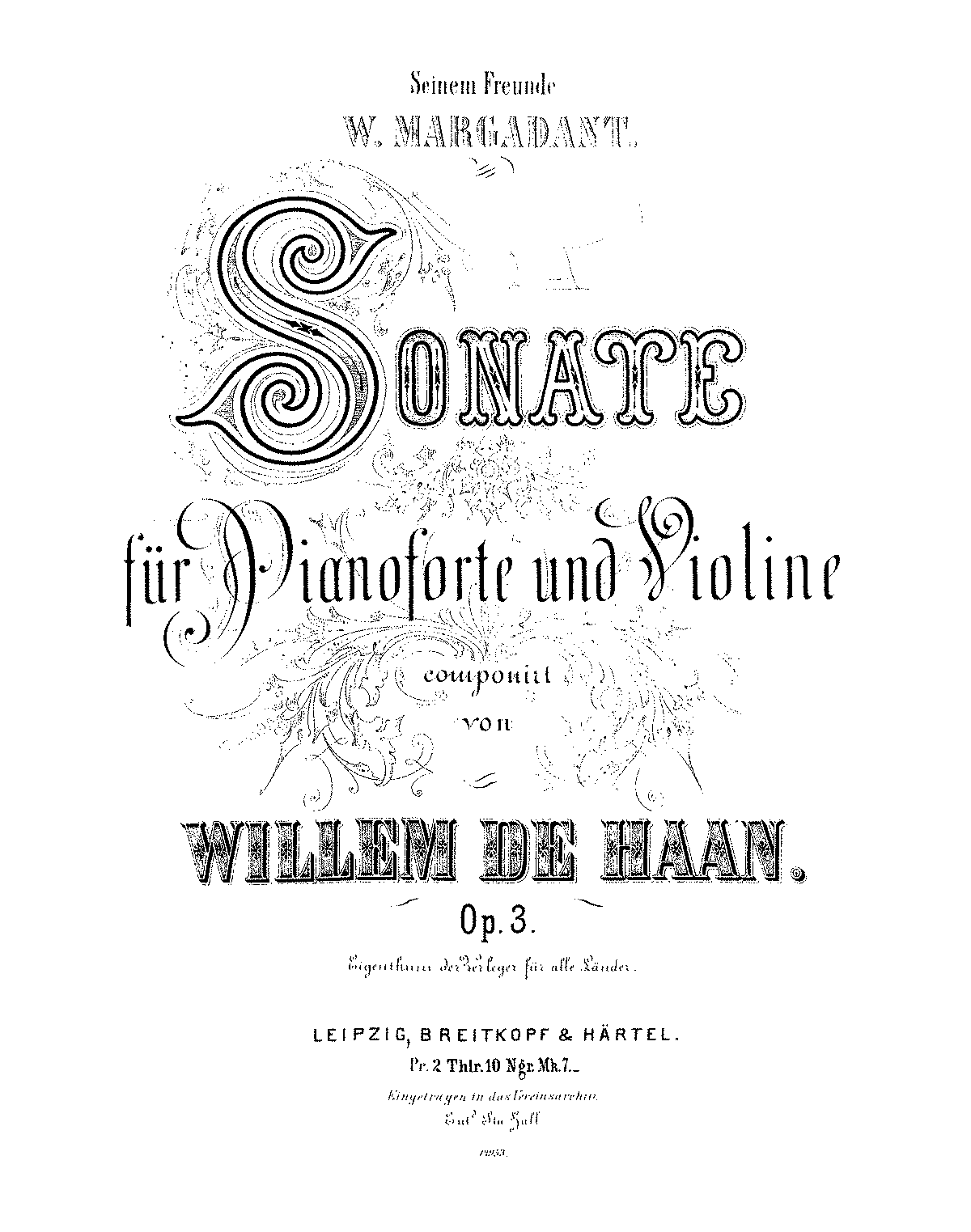 Violin Sonata, Op.3 (Haan, Willem de) - IMSLP: Free Sheet Music PDF ...