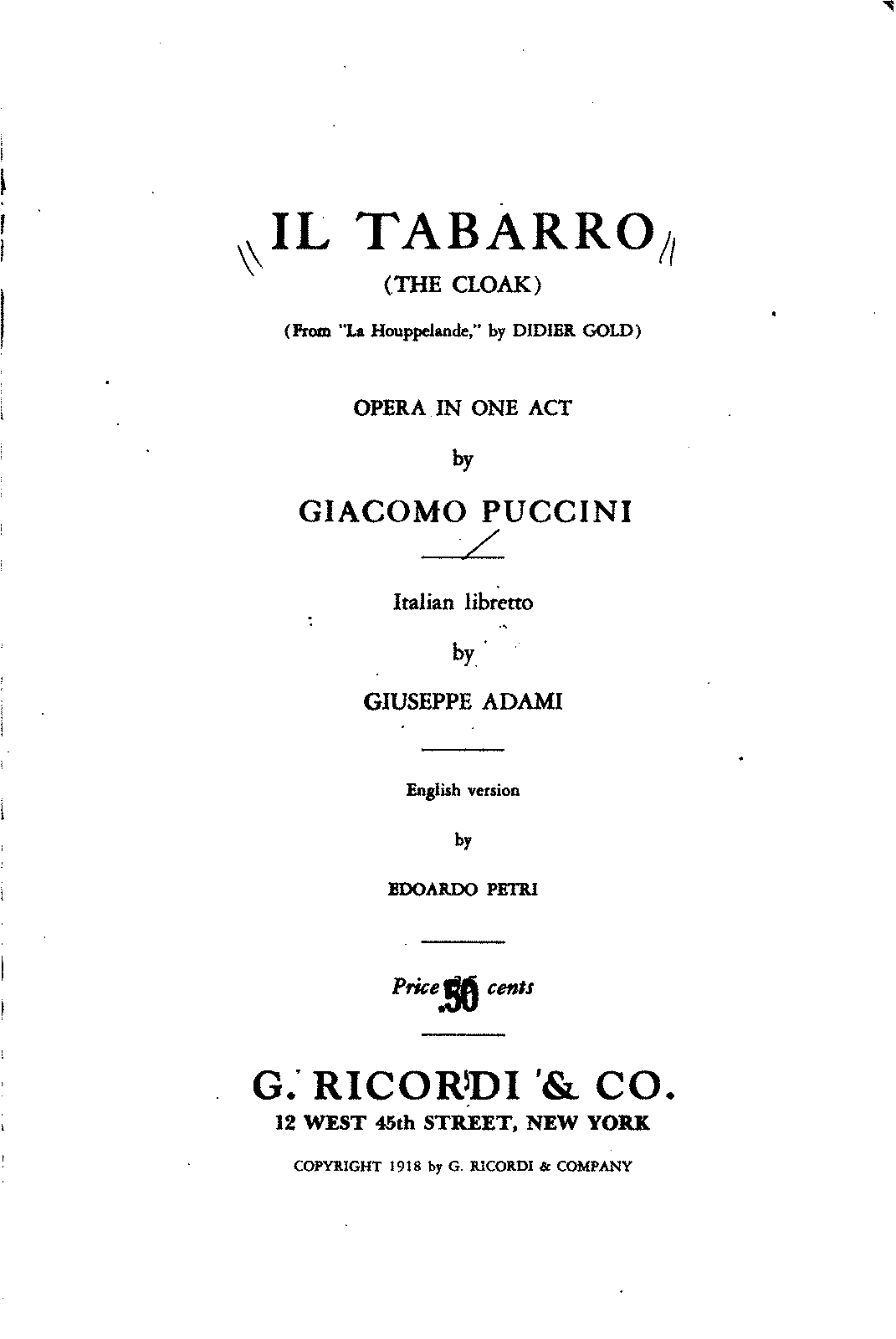 Il tabarro, SC 85 (Puccini, Giacomo) - IMSLP: Free Sheet Music PDF Download