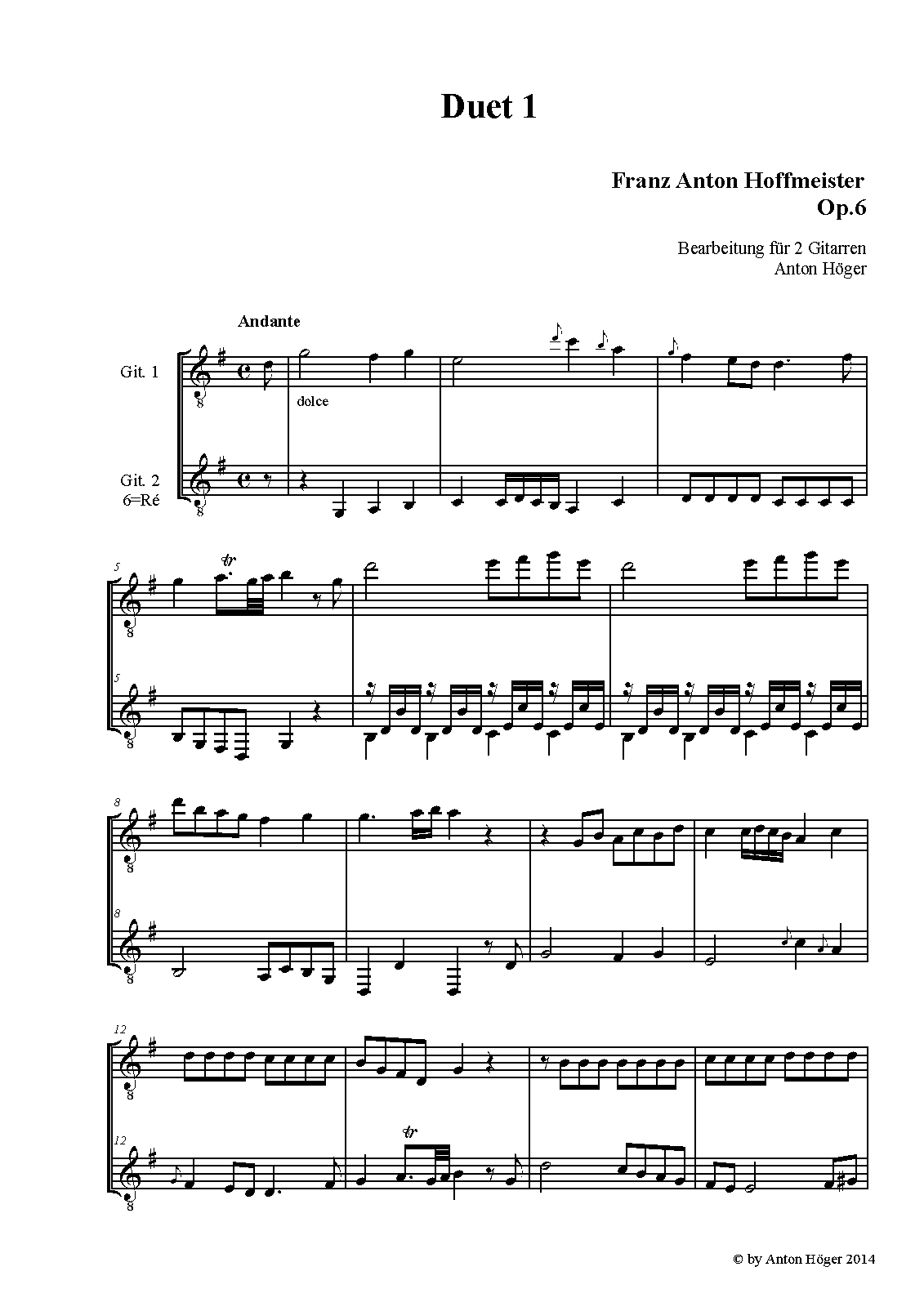 Duet for Violin and Cello in C major, Op.6 No.1 (Hoffmeister, Franz