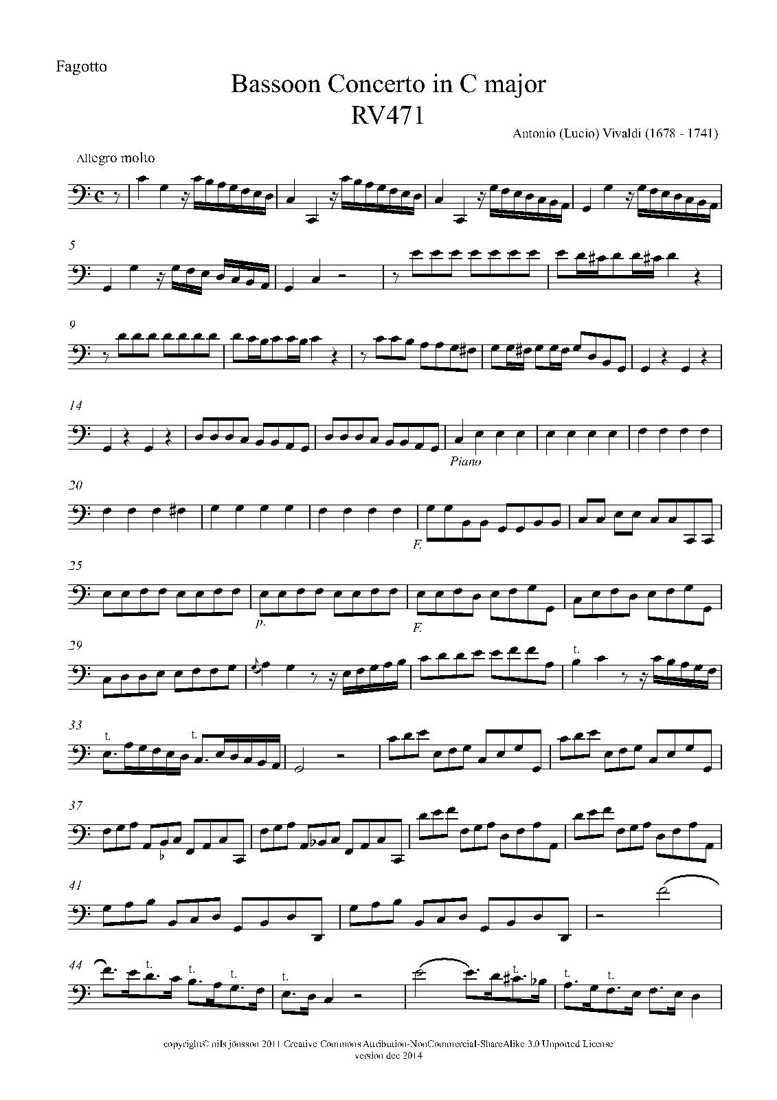 Bassoon Concerto in C major, RV 471 (Vivaldi, Antonio) IMSLP