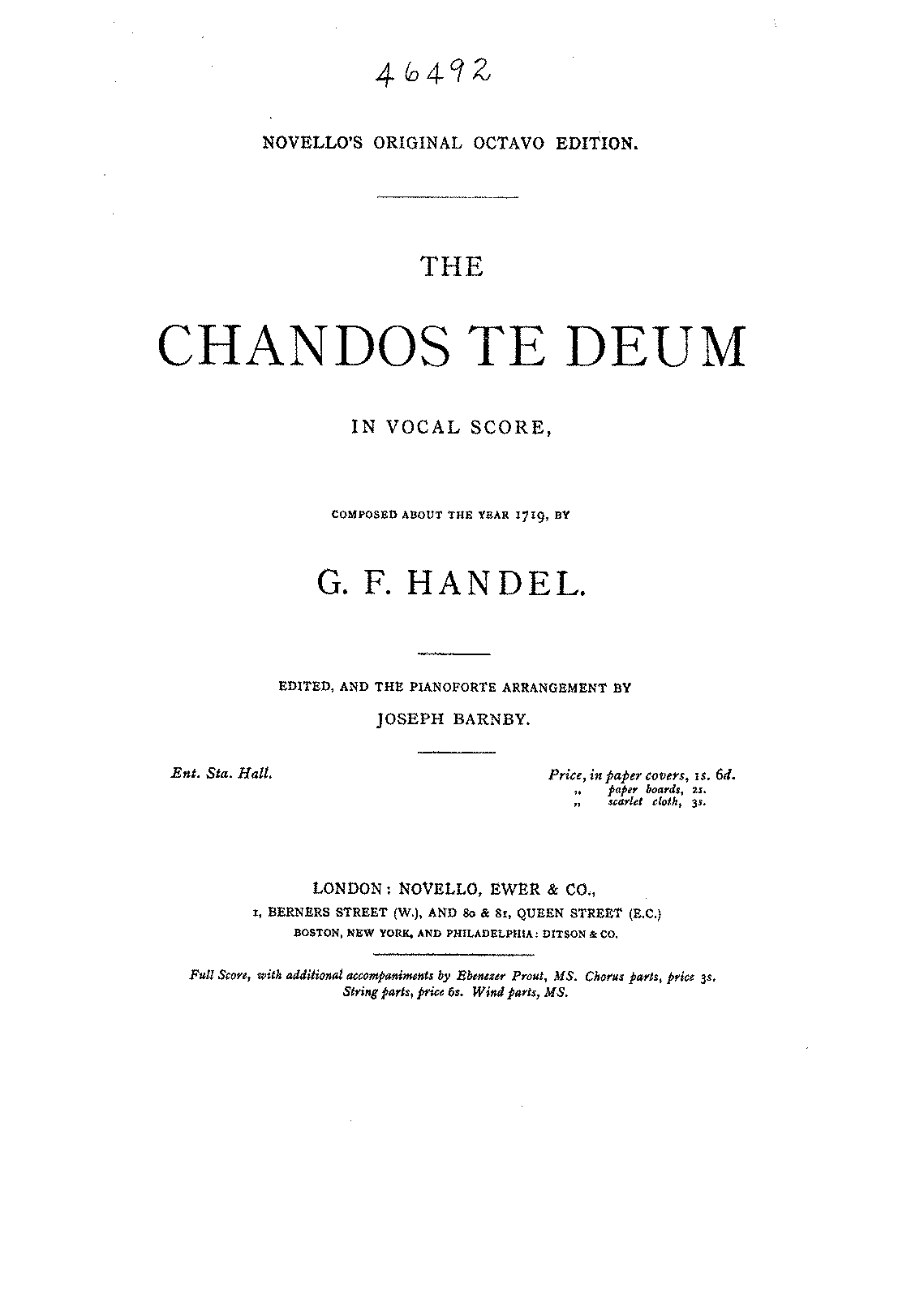 Te Deum In B-flat Major, HWV 281 (Handel, George Frideric) - IMSLP