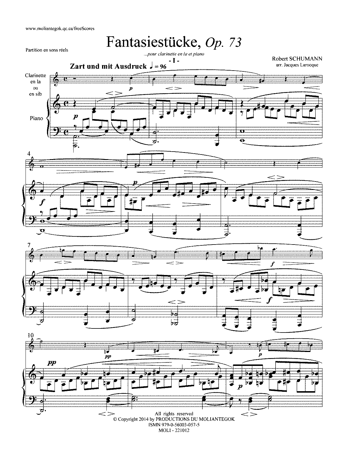 Fantasiestucke Op 73 Schumann Robert Imslp Free Sheet Music