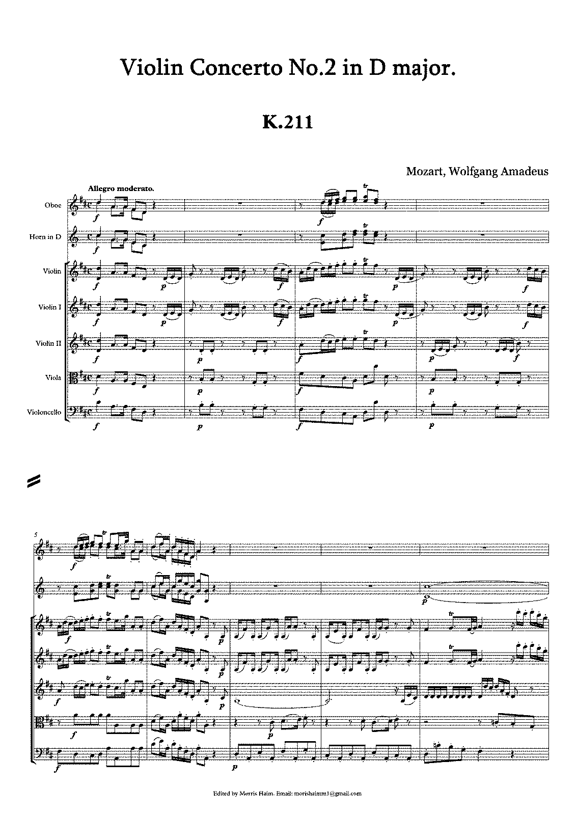 Violin Concerto No2 In D Major K211 Mozart Wolfgang Amadeus Imslp Free Sheet Music Pdf 0539