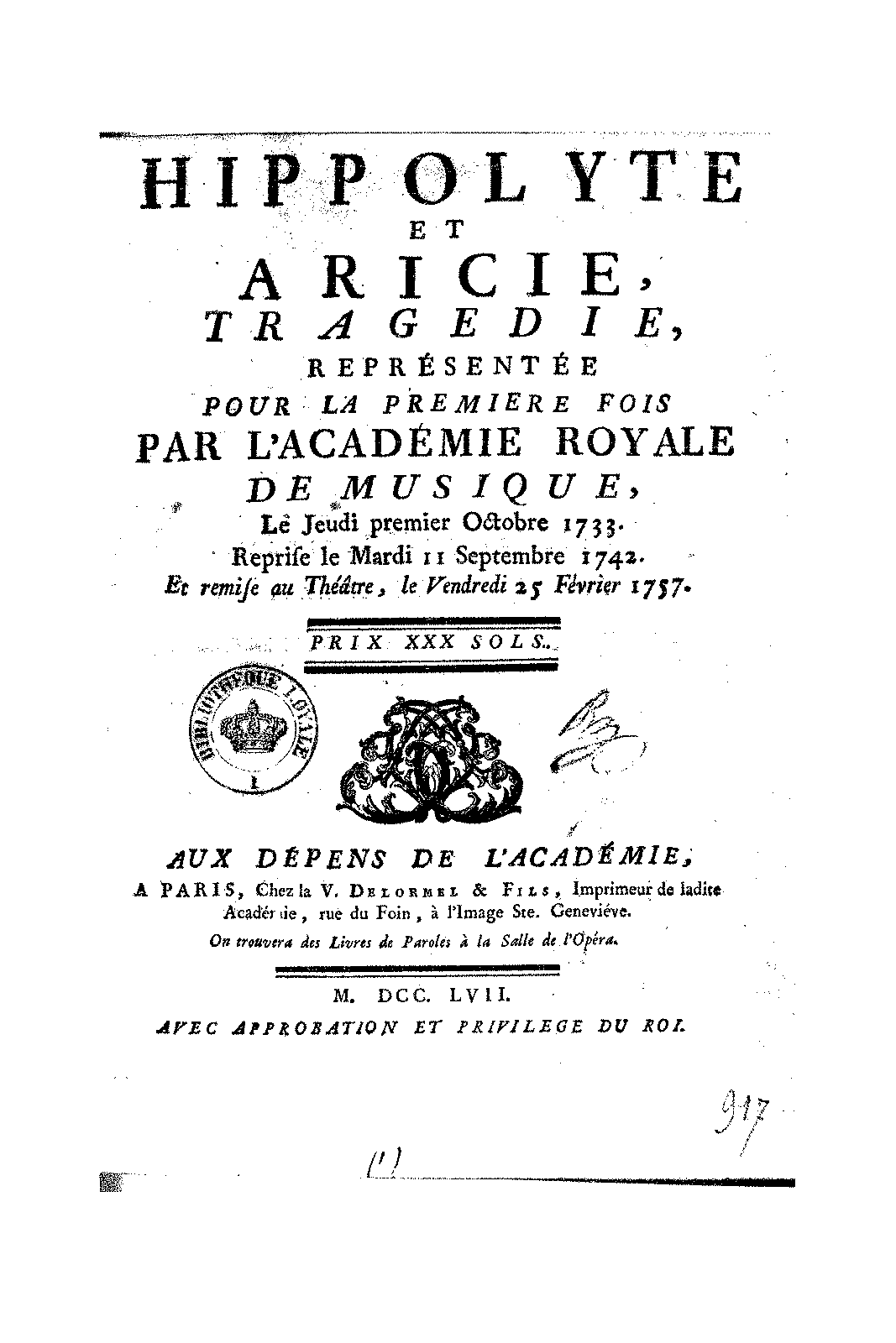 Hippolyte Et Aricie, RCT 43 (Rameau, Jean-Philippe) - IMSLP: Free Sheet ...