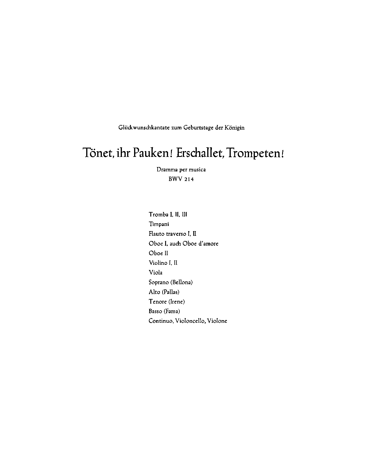 ihr Pauken! Erschallet, Trompeten!, BWV 214 (Bach, Johann