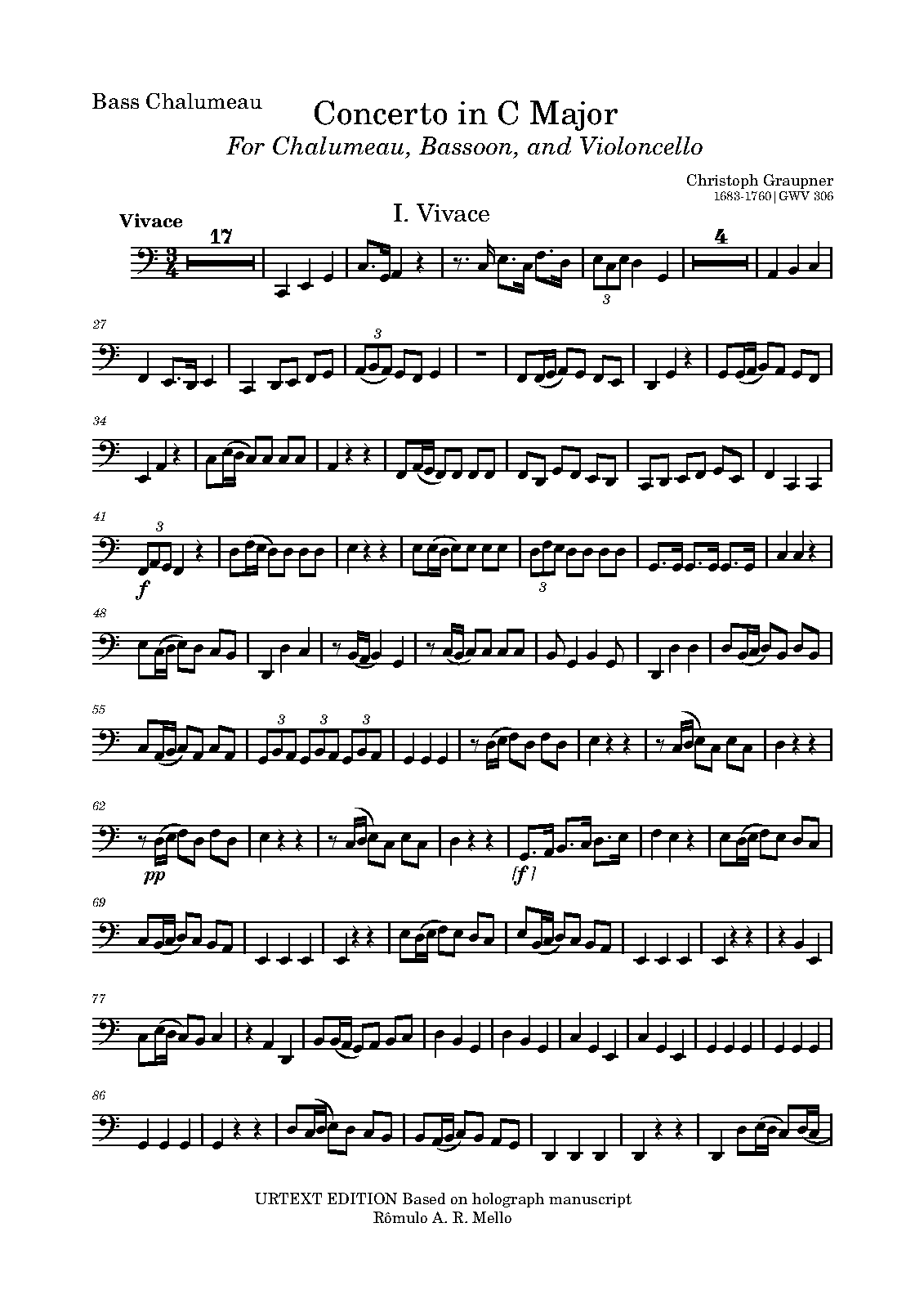 Concerto for Chalumeau, Bassoon and Cello in C major, GWV 306 (Graupner