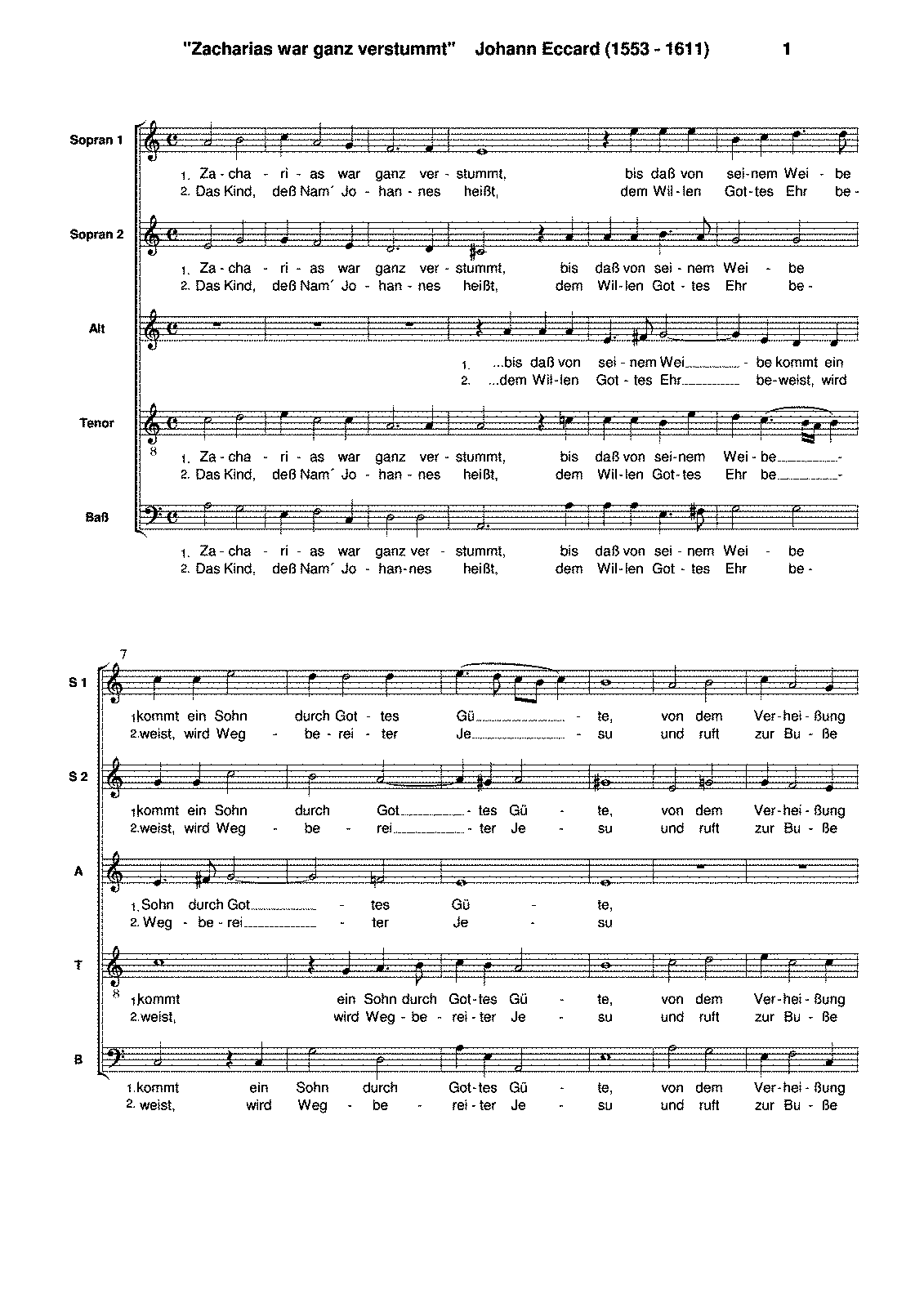 Zacharias war ganz verstummt (Eccard, Johannes) - IMSLP