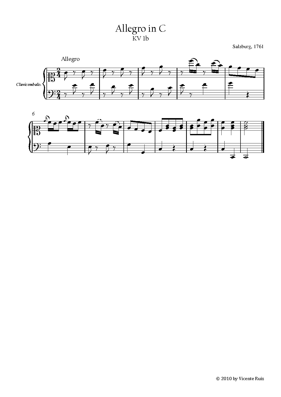 Allegro in C major, K.1b (Mozart, Wolfgang Amadeus) IMSLP Free Sheet