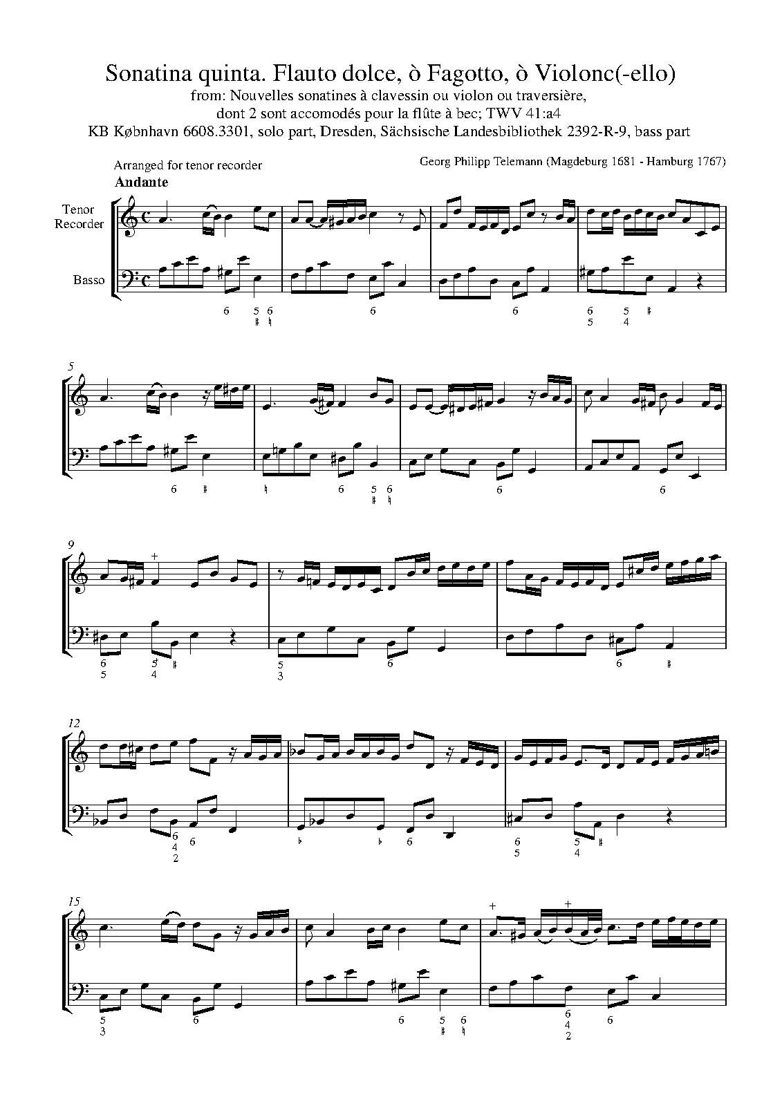 Recorder Sonata, TWV 41a4 (Telemann, Philipp) IMSLP