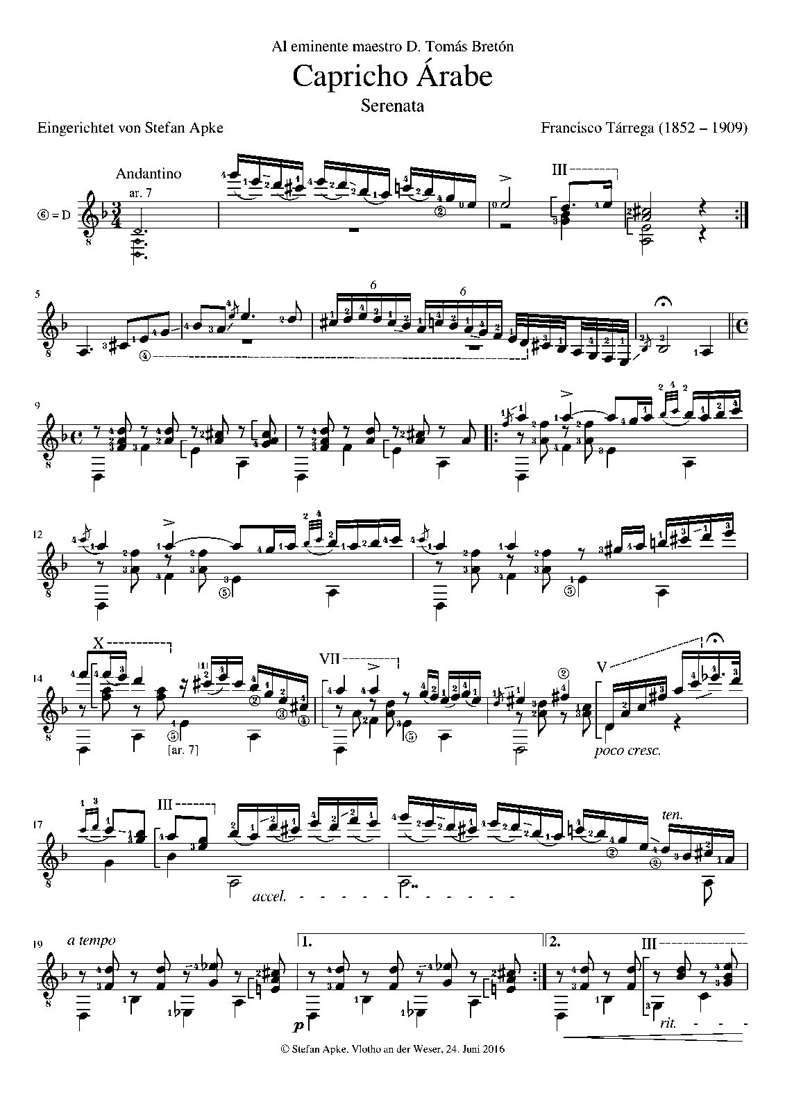 free piano sheet music Capricho Free  IMSLP: Sheet (Tárrega,  Francisco) árabe