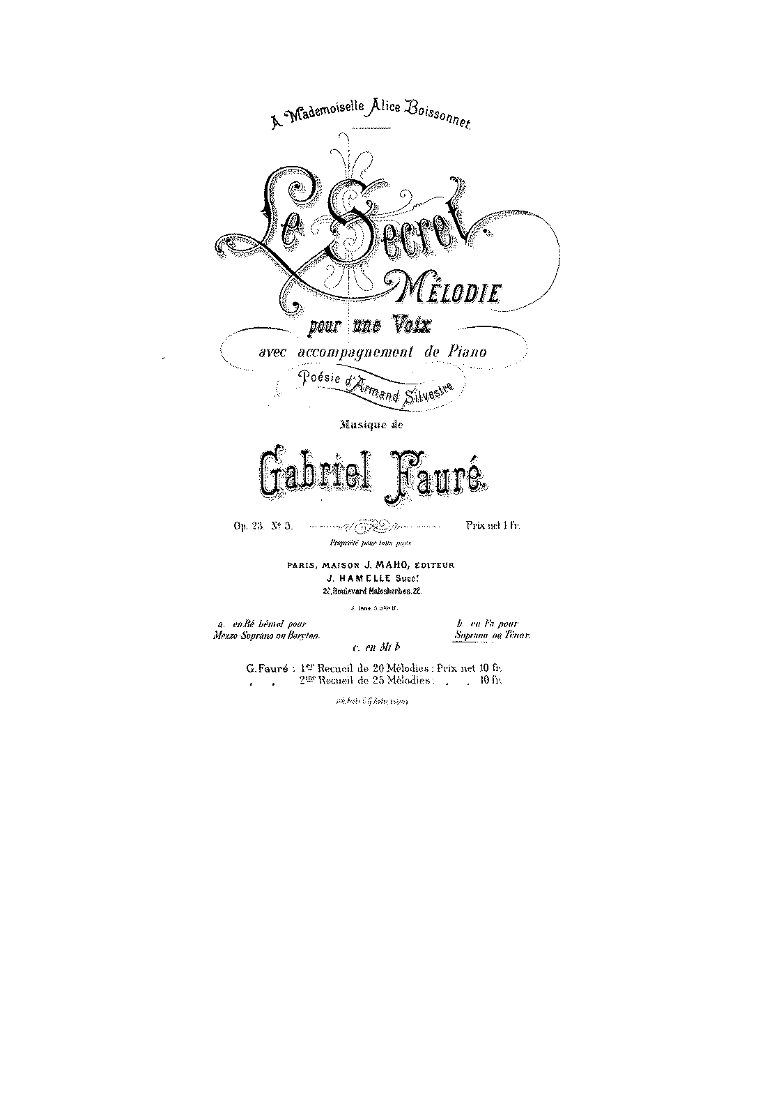 3 Songs, Op.23 (Fauré, Gabriel) - IMSLP: Free Sheet Music PDF Download